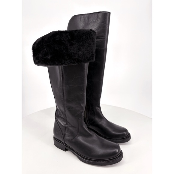 FRYE | NEW! Veronica Shearling Tall Leather Riding Boot in Black | Sz 6.5 - Picture 3 of 16